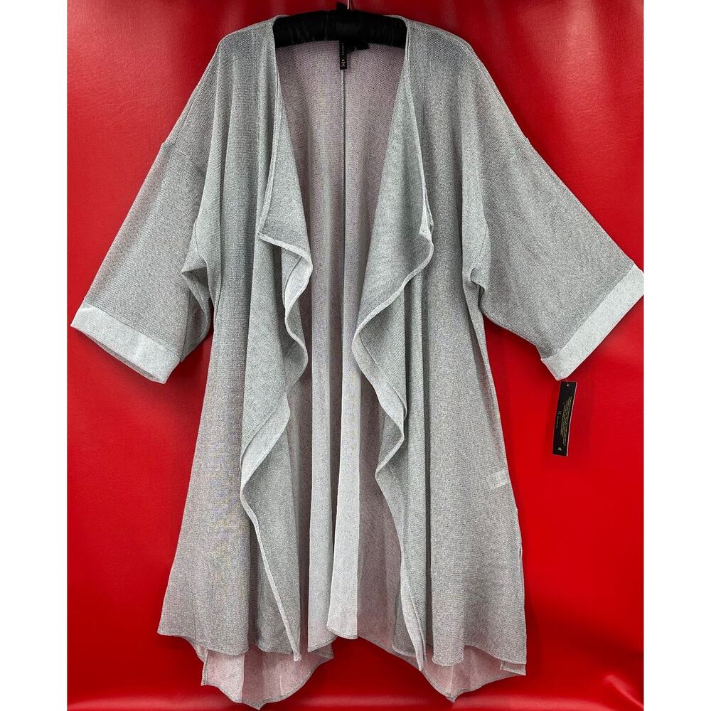 IC by Connie K Silver Cascade Drape Front Lightweight Mesh Duster Jacket XL NWT